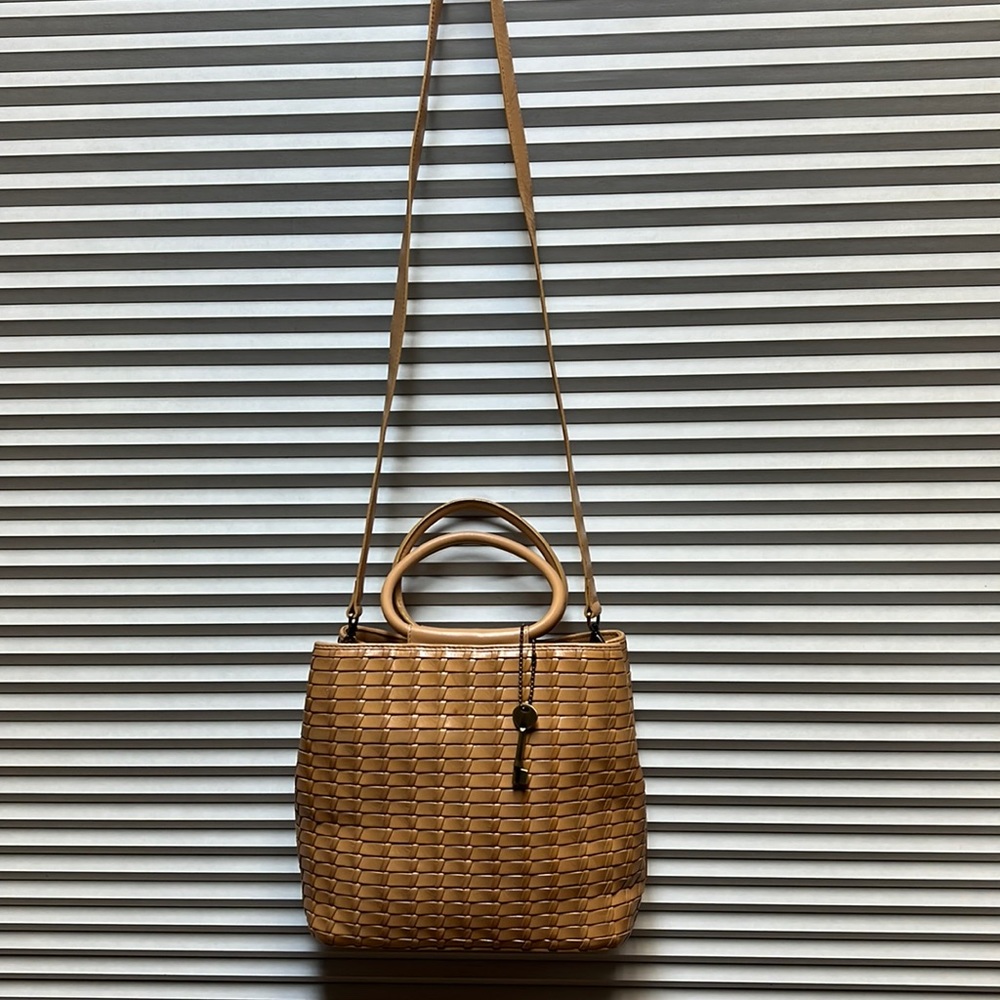 Fossil Woven Tan Leather Tote with Strap